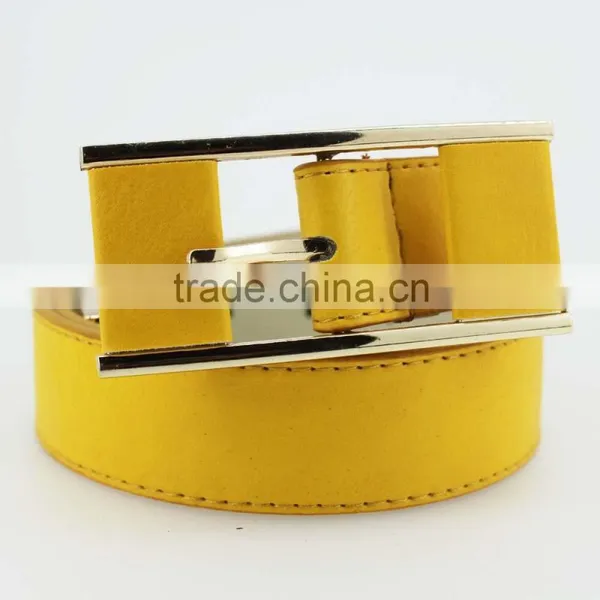 Women's Fashion Yellow PU Leather Plain Jeans Belt With Yellow Leather Accessories in China Factory photo-2
