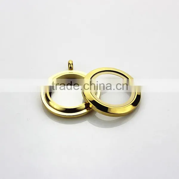 2015 Top Grade 316L Stainless Steel Screw Gold Plain 25mm Floating Glass Lockets Pendant photo-2