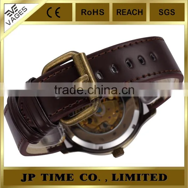 New Retro Skeleton Automatic Mechanical Vintage Leather Copper Wrist Watch photo-6