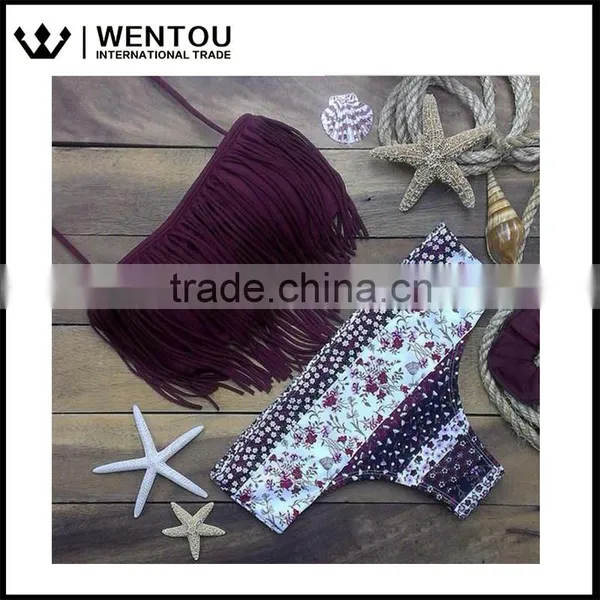 Wholesale Sexy Floral Tassel String Micro Bikini