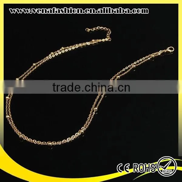 Copper Beads Short Model Thin Gold Chain Necklace photo-3