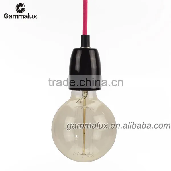 Pink Textile Cable Wire With E27 Ceramic Lamp Holder With Dimmer Switch photo-2