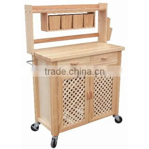Stylish Modern Wooden Kitchen Serving Trolley With Food Keeping Drawers and Wine Bottle Holders and Casters photo-3