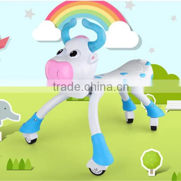 Updated Version Blue & Pink Lovely Cow Baby Walking Car With Wheels Electric Kids Ride on Car Animals Quality Choice photo-2