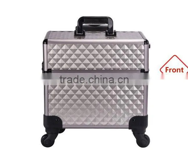 2016 Professional Portable Aluminum Trolley Makeup Case With Pull Strips Compartments Universal Wheel photo-2