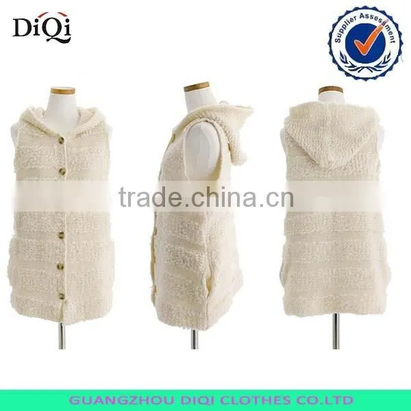 Hot Selling Cardigan Sleeveless Hooded Womens Knitted Sweater Vest photo-3