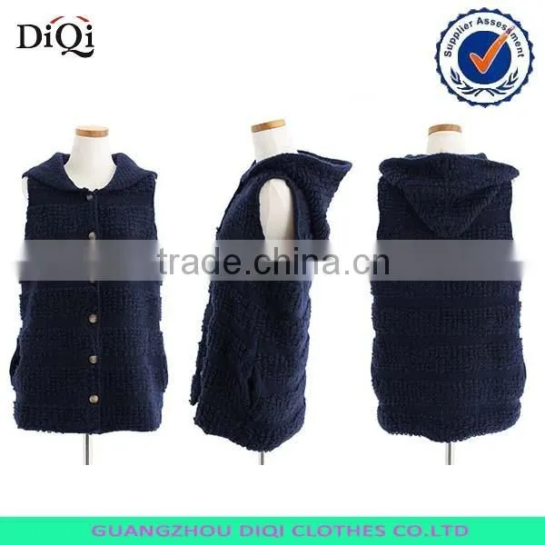 Hot Selling Cardigan Sleeveless Hooded Womens Knitted Sweater Vest photo-4