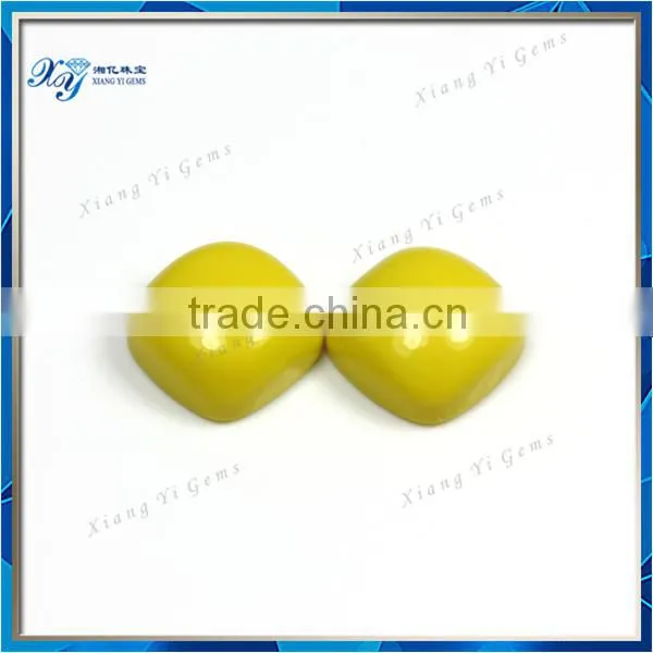 Wuzhou Loose Gemstone Wholesale 7x7mm Yellow Turquoise Square Cabochon Square Cut Synthetic Gemstones