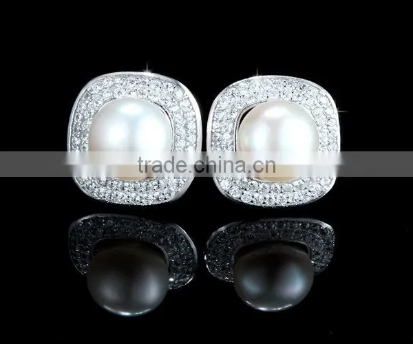 925 Sterling Silver White Pearl Bar Setting Ear Studs for Women photo-3