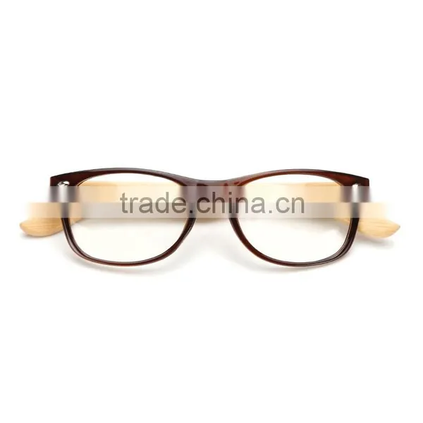 Hot Fashionable Clear Lenses Plastic Frame and Bamboo Temple Optical Reading Glasses photo-3