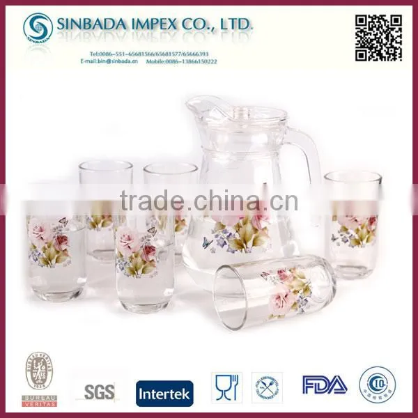 2015 New Hot Selling Drinking Glassware Set, Glass 7pcs Water Set With Decal photo-2