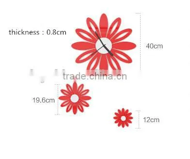 Flower 3D Wall Mounted Clock With Two Flower Set of 3 Home Decor Art MDF Wooden Diy Wall Clock photo-6