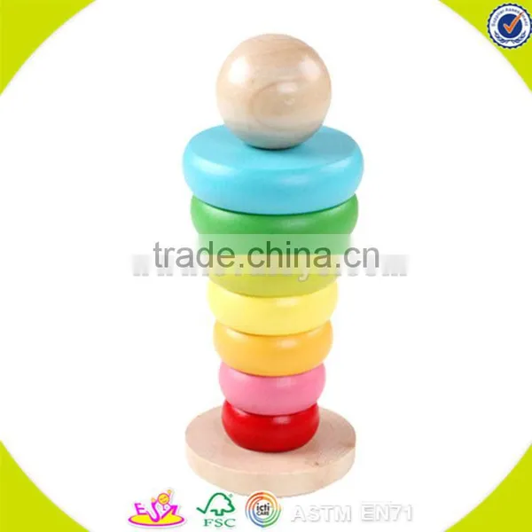 Wholesale Baby Wooden Stacking Rings Toy Educational Rainbow Tower Kids Wooden Stacking Rings Toy Bring Fun W13D117 photo-2