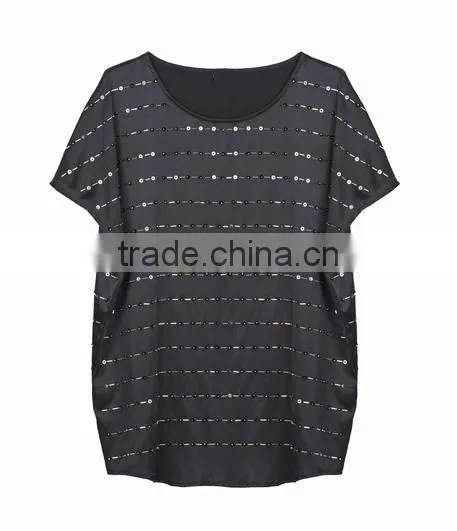 The Newest Lady Casual Simple Beaded and Sequined T-shirts photo-2