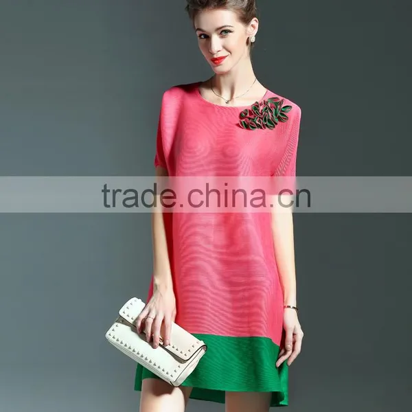 Fat mm Women Foreign Trade Large Size Plicated Dress With 3d Flower photo-5