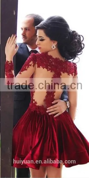 New Style High Neck Knee Length Long Sleeve Red Cocktail Dresses photo-2