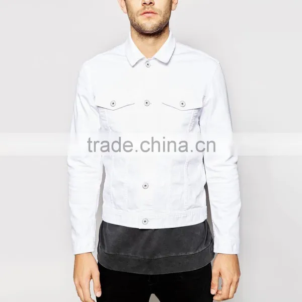 Fashion Fancy White Denim Plain Mens Bomber Jacket European Style photo-3