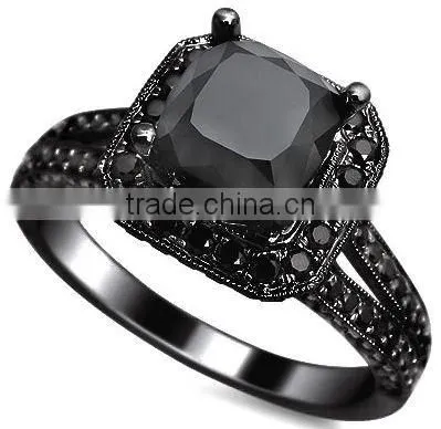 Self-designed Brass/sterling Silver Micro Paved Jewelry Black Diamond Ring Set for Men and Women photo-3