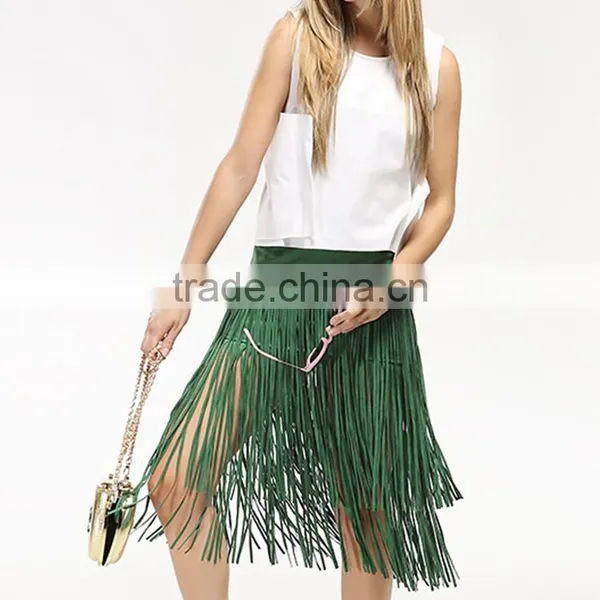 Dongguan Yihao 2015 Fashion Style High Quality Faux Suede Skirt With Tassel Fashional Suede Leather Skirt photo-2