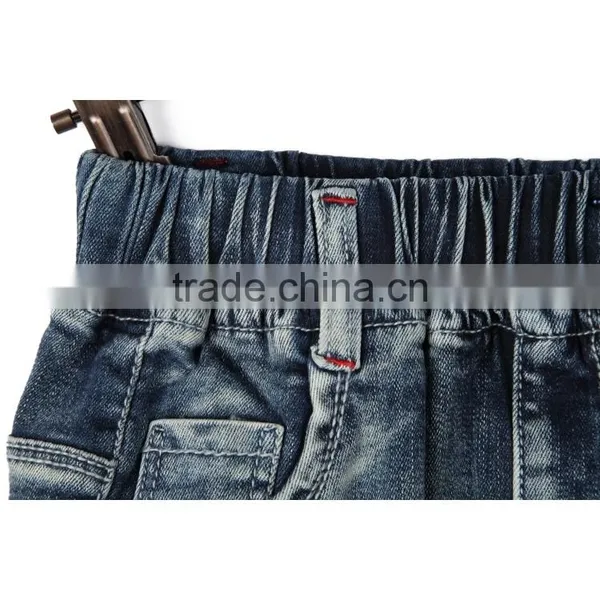 New Products Good Quality Elastic Waist Roll up Hem 3D Rose Printing Blue Wholesale Jeans Pants for Kids photo-6