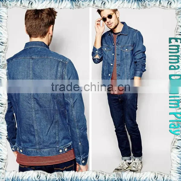 2016 Silver Button Blue Denim Males Classic Biker Style Jacket Top Customized Design photo-3