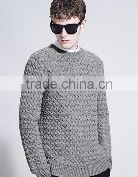 Simple Round Neck Gray Custom Knitting Mens Wool Sweater With Low Prices photo-3