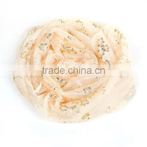 Imitation Silk Scarves & Wraps Rectangle Golden Beige Flower Scarf Factory China photo-3