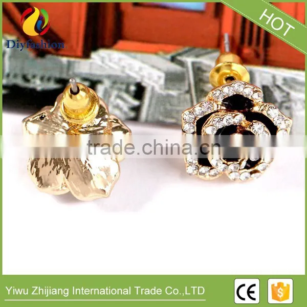 Black Roses Flowers Diamond Stud Earrings for Lady photo-2