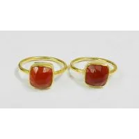 Red Onyx Bezel Setting 8*8mm Cushion Gold Plated Silver Ring