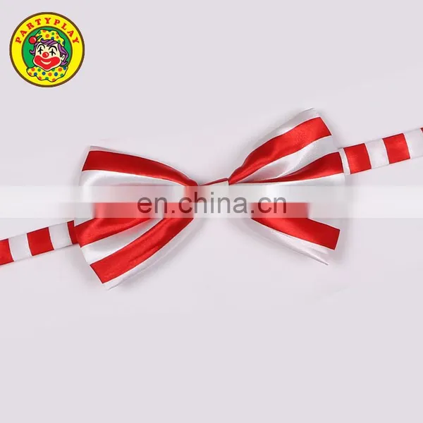Red and White Striped Silk Bow Ties for Men photo-2