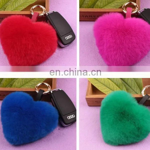 Factory Wholesale Multicolor Rex Rabbit Fur Heart Shape Fur Keychain photo-3