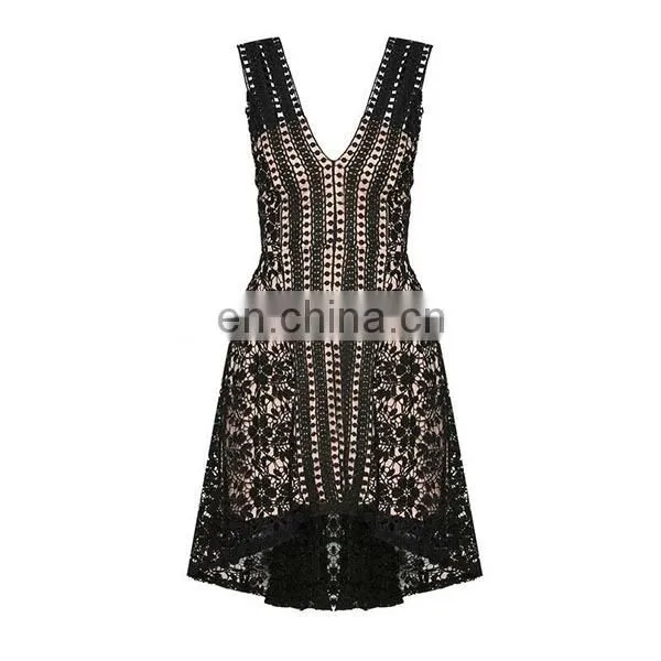 Custom Hi-Lo Hem Lace Dress Sexy V-neck Sleeveless Lace Cocktail Dress photo-6