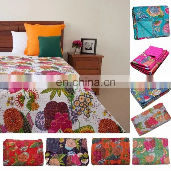 IHandmade Quilt Vintage Kantha Indian Bedspread Work Throw Kantha Stitch Cotton Blanket Bedding Bed Cover Hand Quilted Wholesale