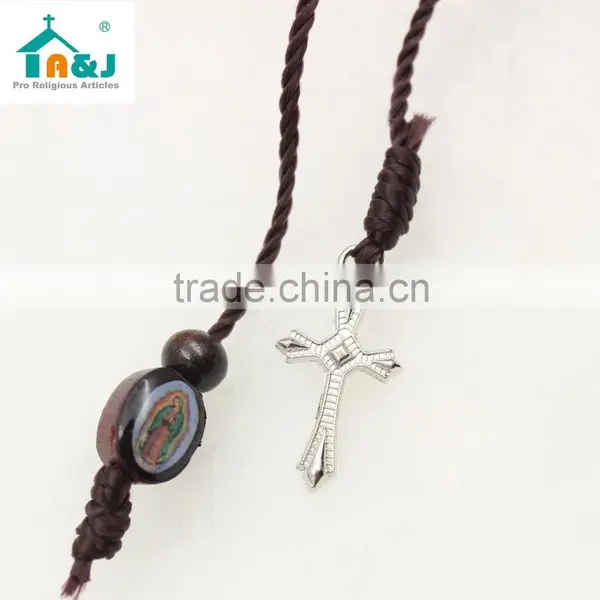 Saint Image Wooden Beads Rosary Bracelet With Cross photo-4