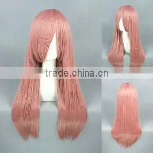High Quality 60cm Medium Long Straight Pink Synthetic Anime Wig Cosplay Hair Wig photo-5