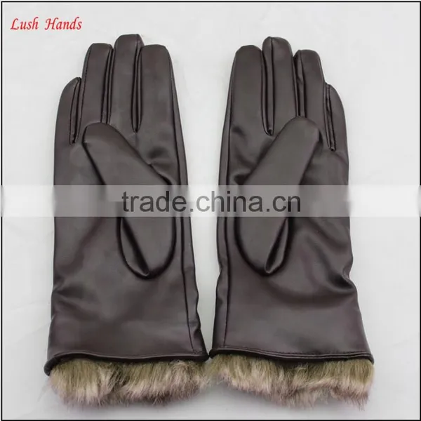 Ladies Brown pu Leather Hand Gloves With Fake Fur photo-3