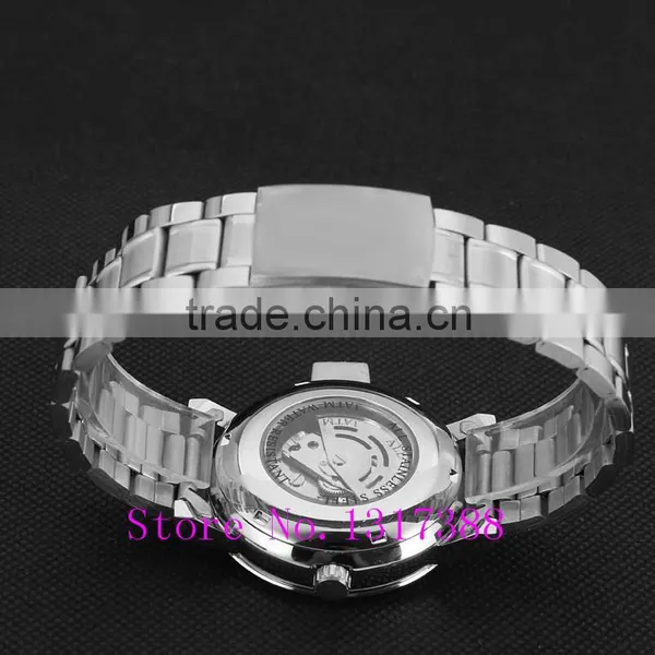 New Fashion Gold Skeleton Watch Men Luury Brand Self Wind Mechanical Wristwatches Male Stainless Steel Analog Clock W125 photo-6