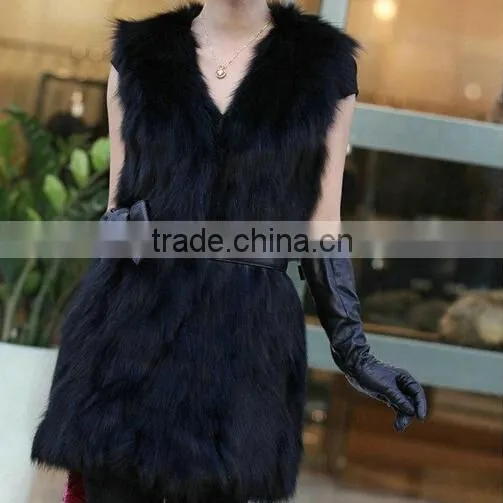 Stock Black Bow Waist Fashion Lady's Fur Vests for Women photo-2
