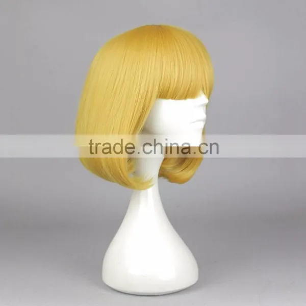 Factory WholesalePrison School Hana Midorikawa Cosplay Wig Short 35cm 14" Golden Yellow Anime Hair With Hairnets photo-3