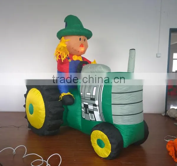 Animated Inflatable Farmer/Peasant Toy on Green Tractor With Yellow Wheels photo-4