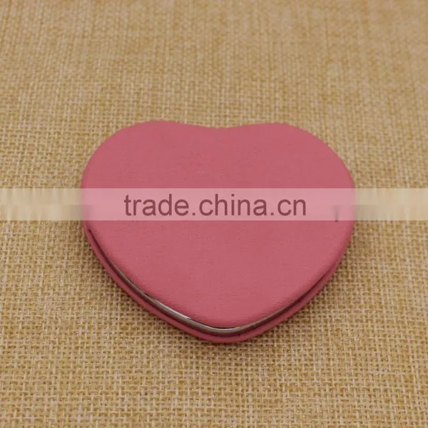 Customized Beautiful Leather Heart Shape Pink Compact Mirror photo-2