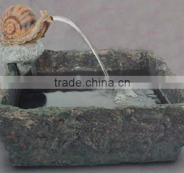 Solar Powered Ceramic Snail Water Feature. Green Glazed Ceramic