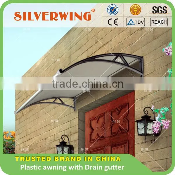 New Euro Design PP Plastic Polycarbonate Sheet Window Awning Brackets With Water Drain Gutter Aluminum Profiles