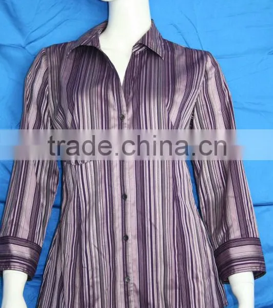Yarn Dyed Stripes Woven Blouse for Middle Aged Women