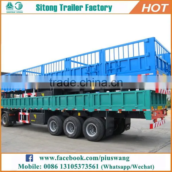 China Hot Sale 3 Axle Flatbed Trailer With Sides Bulk Cargo Transport Drop Side Trailer for Sale photo-3