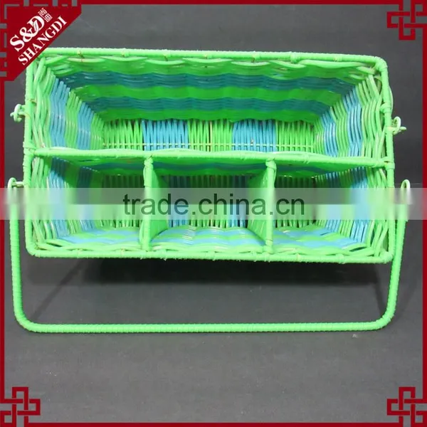 New Kitchen Storage Tool Green & Blue Plastic Wicker Woven Utensil Holder photo-4