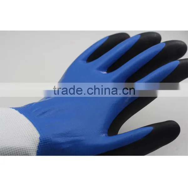 NMSAFETY EN388 3121 13 Gauge Knit Nylon Liner Double Coated Blue and Black Foam Nitrile on Palm Safety Work Gloves photo-2