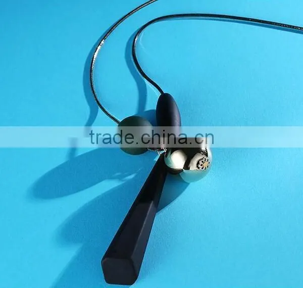 Silver Ball Rubber Strip Pendant Necklace Rubber Bead Long Necklace Geometric Sweater Necklace photo-5