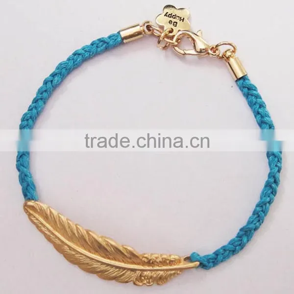 Matta Gold Leaf Charm Handwoven Wax Cord Bracelet Customized Charm Friendship Bracelet photo-2