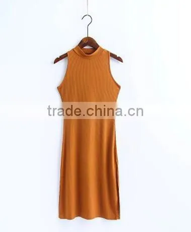 Summer Kendel Style Sexy Sheath Dress Women Turtleneck Tank Split Dress photo-5